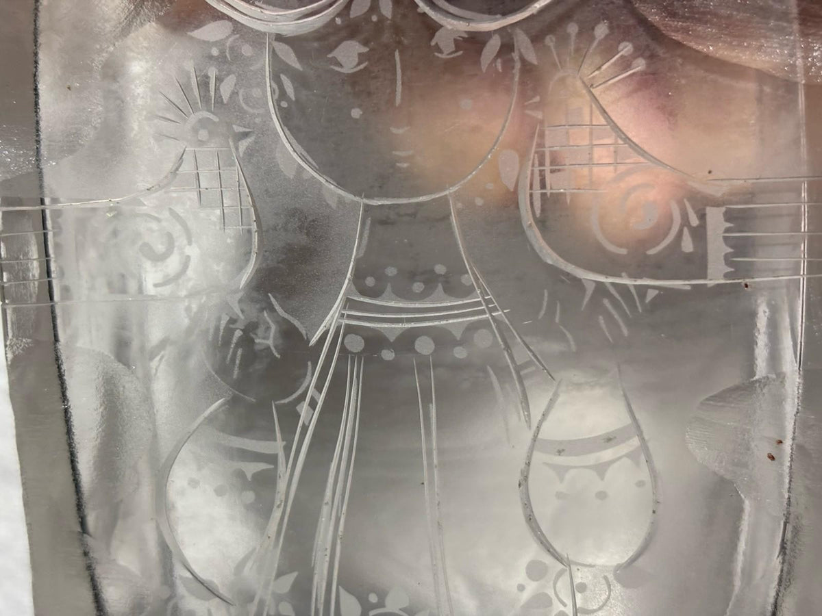 Rosenthal Germany Studio Linie Bjorn Wiinblad Carved  Engraved Glass Vase 8 7/8”