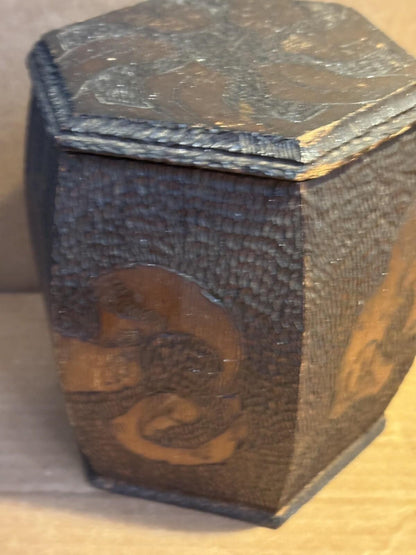 Antique 1908 Pyrography Tobacco Box Havana Cigars 6“ Signed Dated