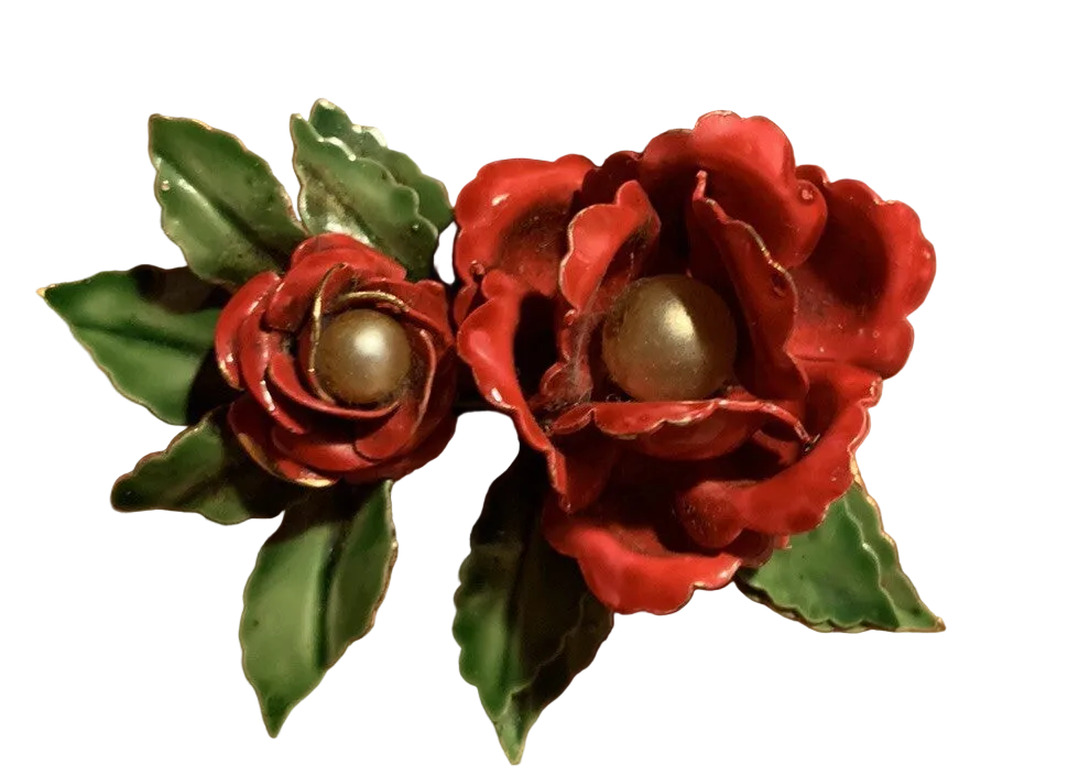 Vintage Original by Robert enamel flower / Rose brooch signed 2 1/2” Long
