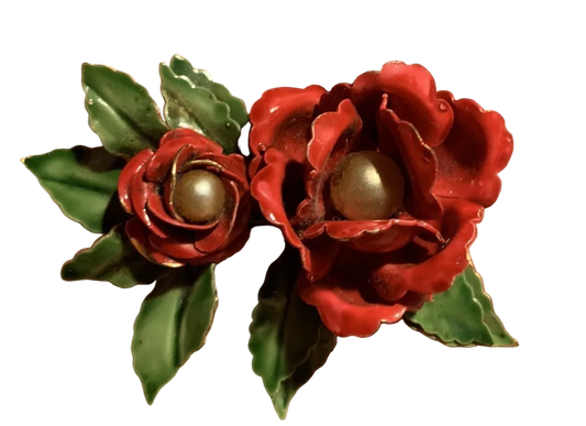 Vintage Original by Robert enamel flower / Rose brooch signed 2 1/2” Long