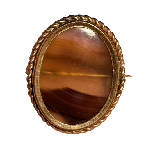 19th Century Victorian Translucent Banded Agate Gold Filled Brooch C Clasp