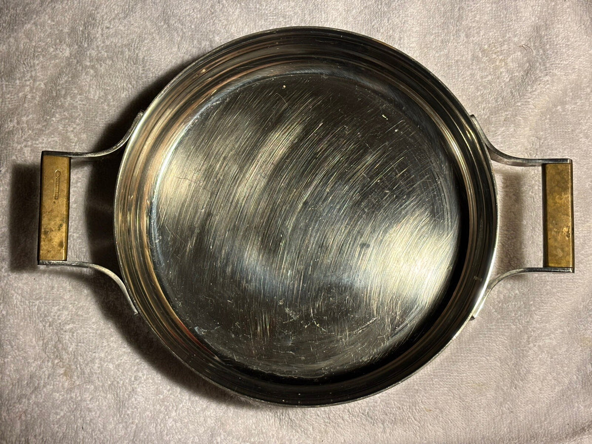 Vintage Heavy Sambonet Italy 8.25“ Open Baking Casserole Brass Handles Modernist