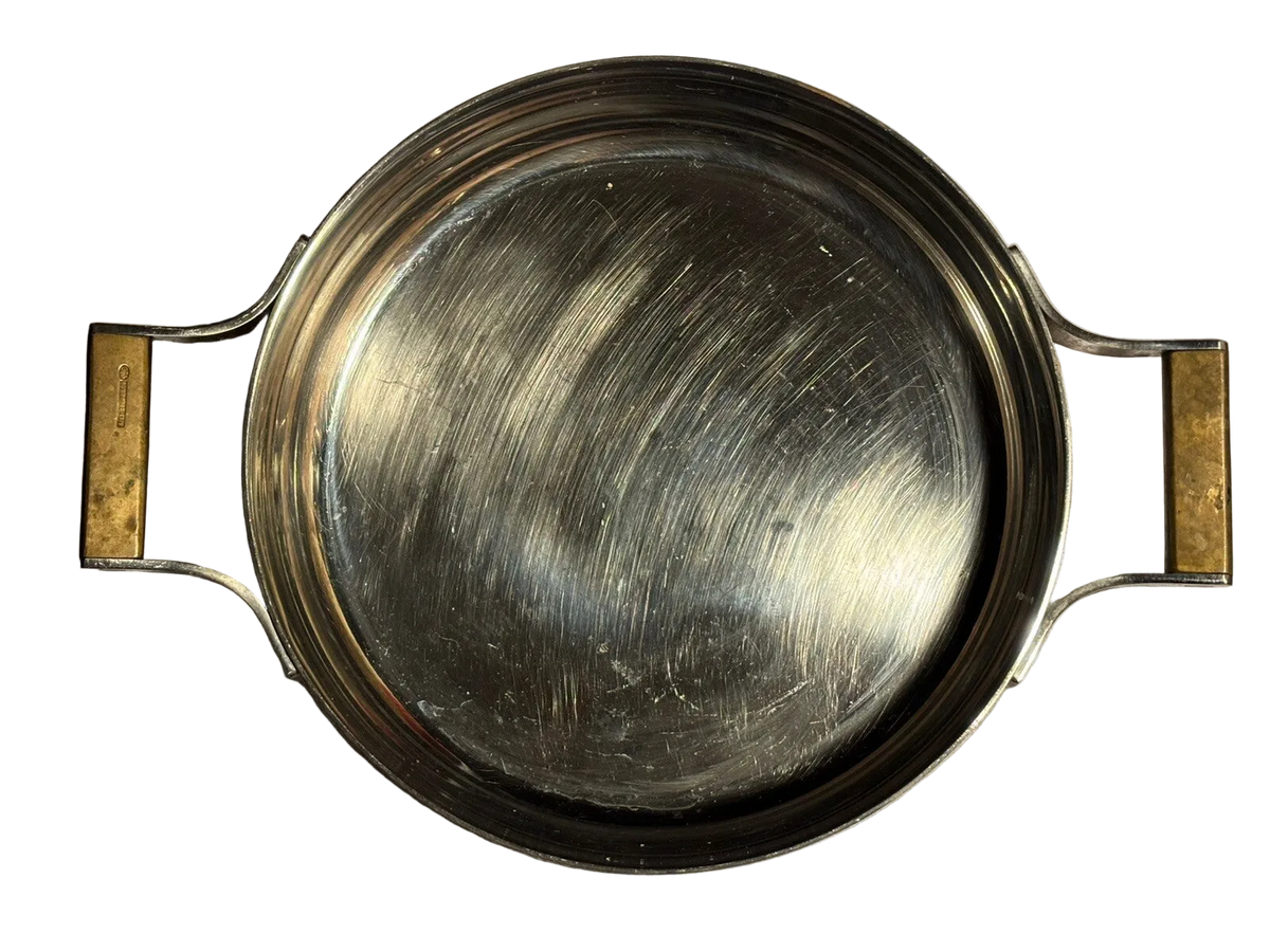 Vintage Heavy Sambonet Italy 8.25“ Open Baking Casserole Brass Handles Modernist