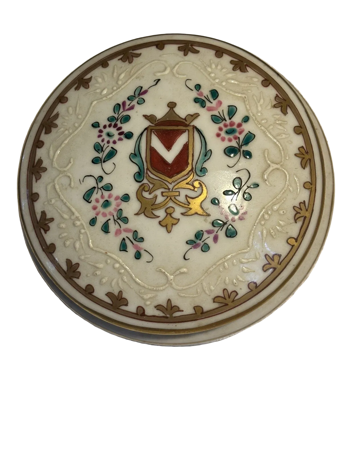 Antique Samson Paris Porcelain Armorial Box 5“ Across Hand Painted