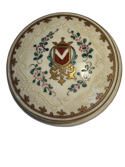 Antique Samson Paris Porcelain Armorial Box 5“ Across Hand Painted