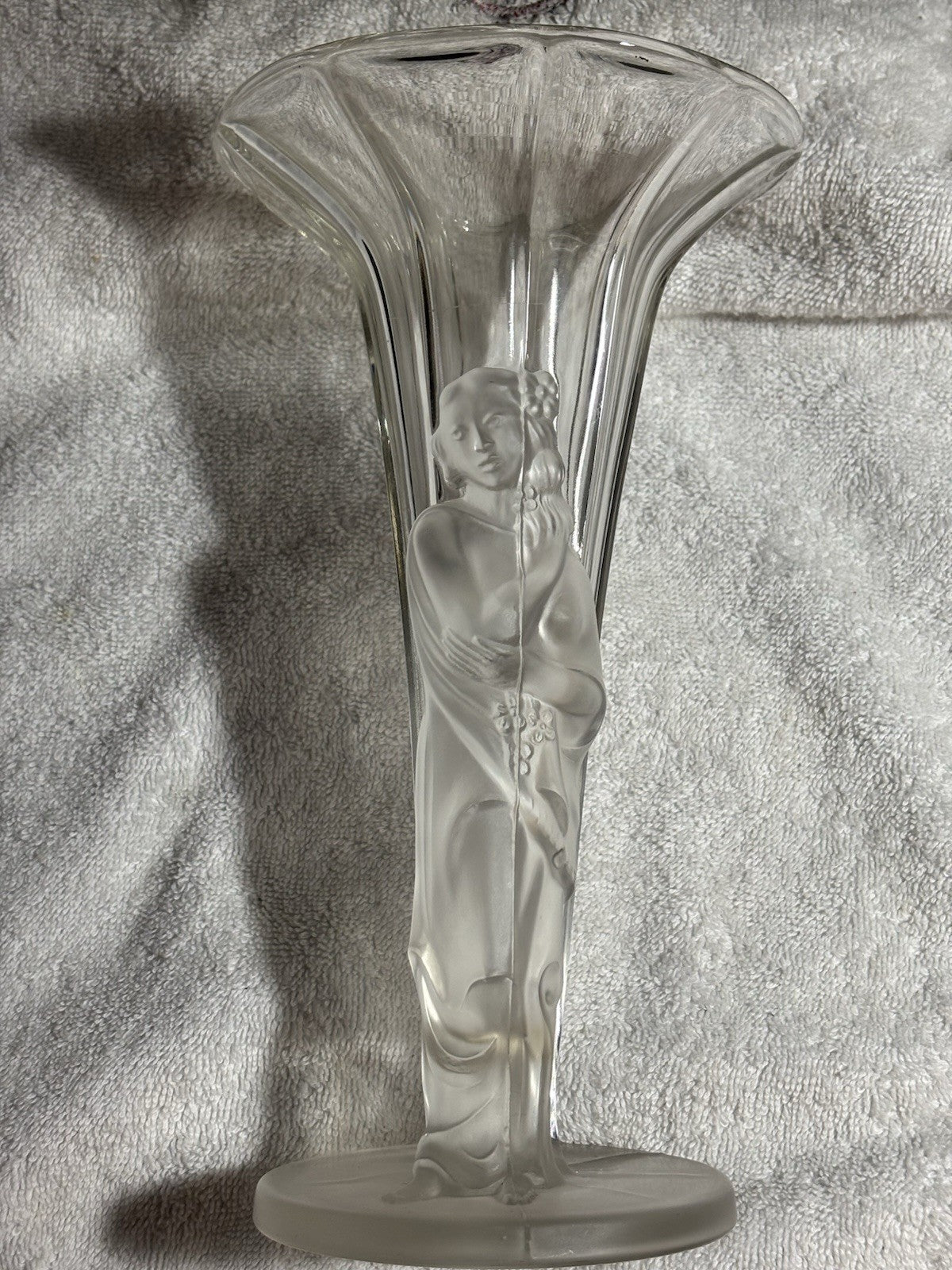 Vintage Art Deco Czech Frosted Glass Exotic Lady Vase 9.75” Tall