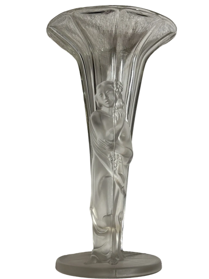 Vintage Art Deco Czech Frosted Glass Exotic Lady Vase 9.75” Tall