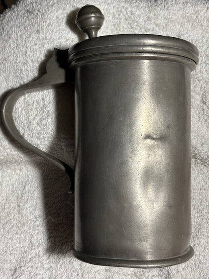 Antique 1816 Pewter Lidded Tankard w/ Makers Mark 8.25” Tall