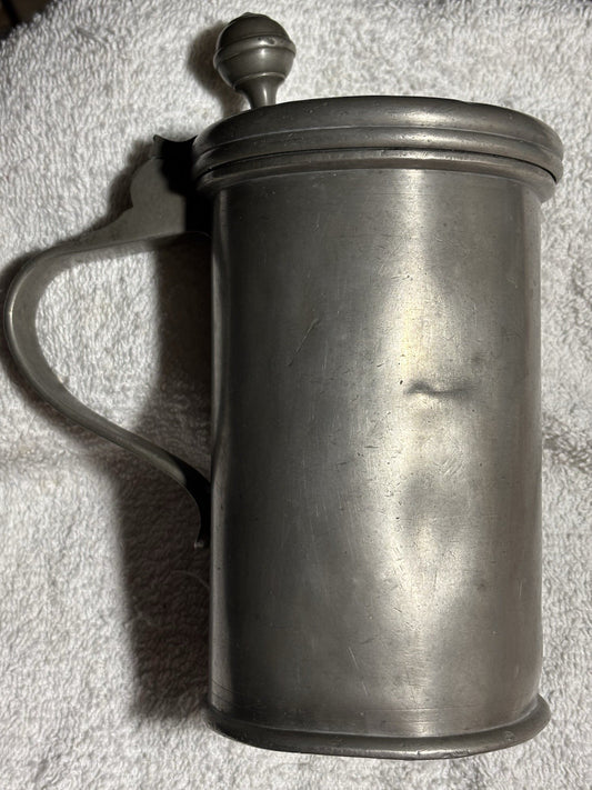 Antique 1816 Pewter Lidded Tankard w/ Makers Mark 8.25” Tall