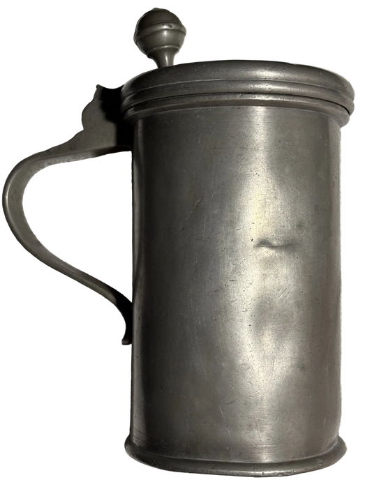 Antique 1816 Pewter Lidded Tankard w/ Makers Mark 8.25” Tall