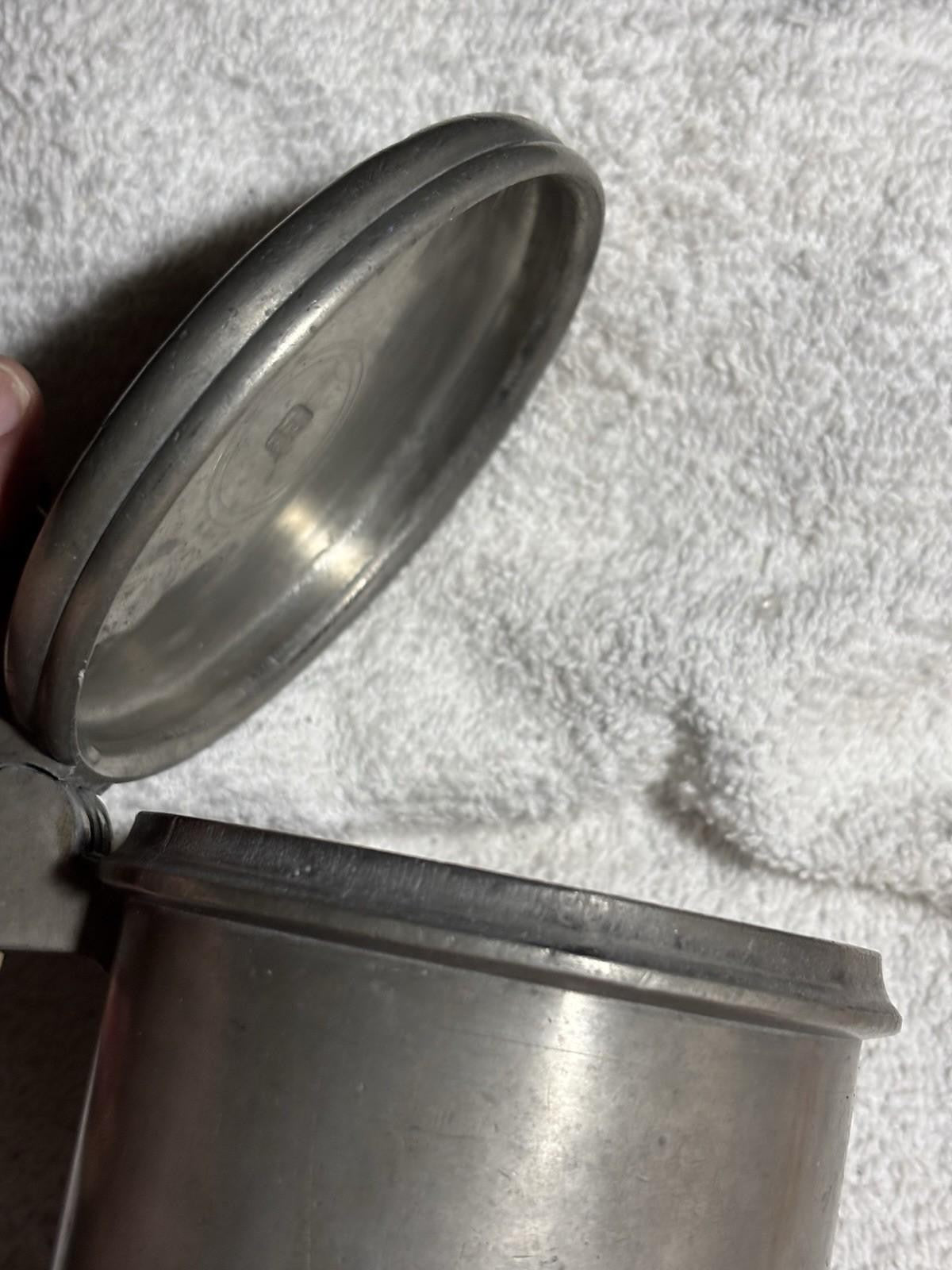 Antique 1816 Pewter Lidded Tankard w/ Makers Mark 8.25” Tall