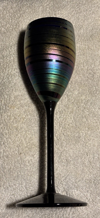 Vintage 1978 Steven Maslach Iridescent Wine Goblet 9“ Tall Signed