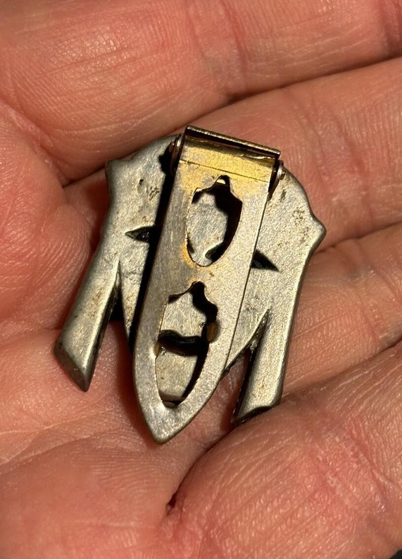 Vintage 1930s Black Bakelite & Metal Dress Clip Egyptian Face Art Deco 1“ Long