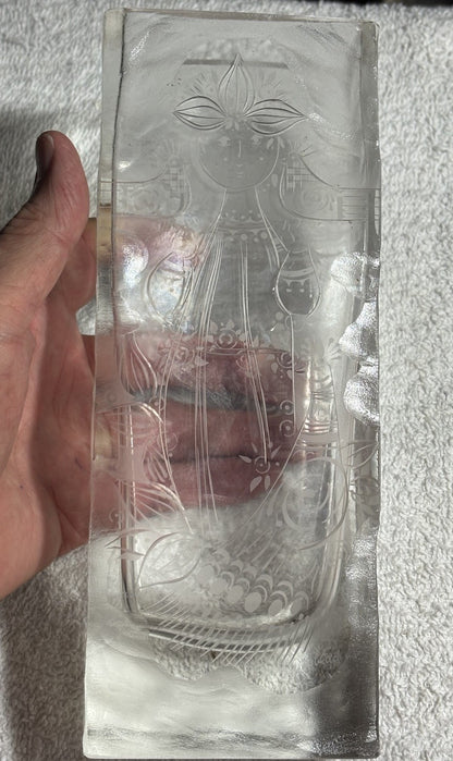 Rosenthal Germany Studio Linie Bjorn Wiinblad Carved  Engraved Glass Vase 8 7/8”