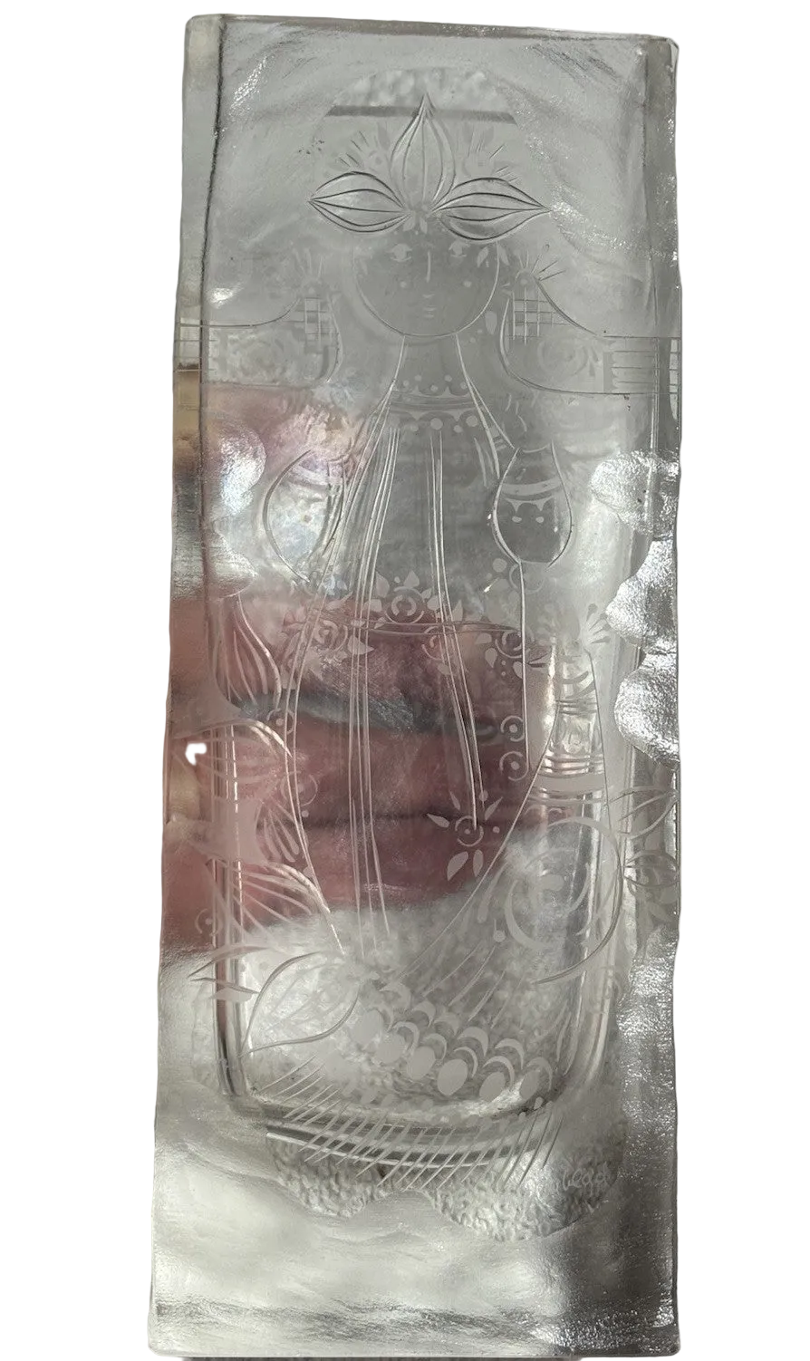 Rosenthal Germany Studio Linie Bjorn Wiinblad Carved  Engraved Glass Vase 8 7/8”