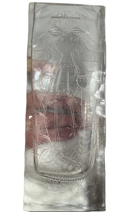 Rosenthal Germany Studio Linie Bjorn Wiinblad Carved  Engraved Glass Vase 8 7/8”