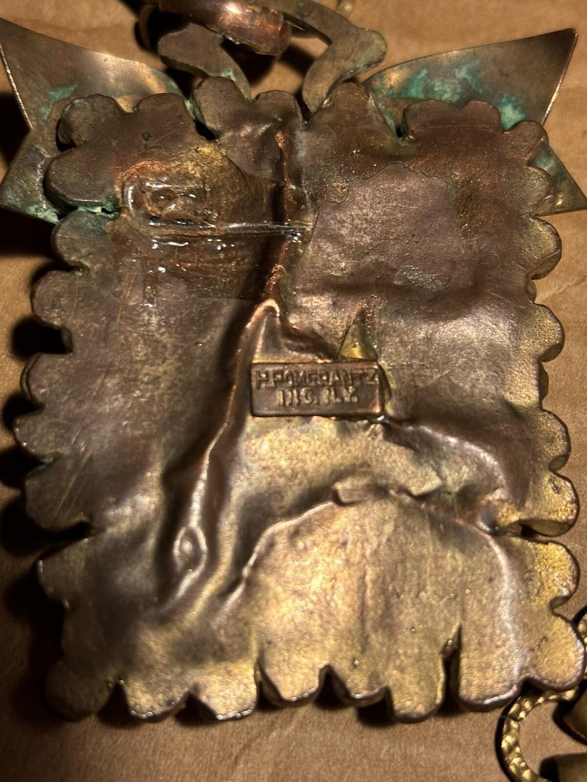 Vintage H Pomerantz New York Brass Pendant Signed