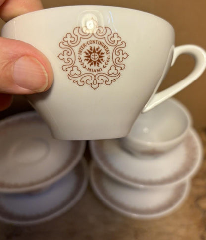 Vintage Set 4 Cups Saucers Hotel Inter Continental Miami Florida Bauscher Weiden